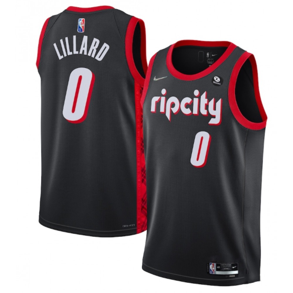 Men’s Portland Trail Blazers #0 Damian Lillard Black 2021/22 City Edition 75th Anniversary Stitched Basketball Jersey