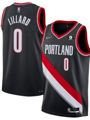 Men's Portland Trail Blazers #0 Damian Lillard Black 2021/22 Icon Edition 75th Anniversary Stitched Basketball Jersey