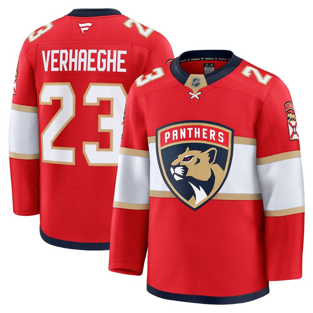 Men’s Florida Panthers #23 Carter Verhaeghe Red Premium Jersey