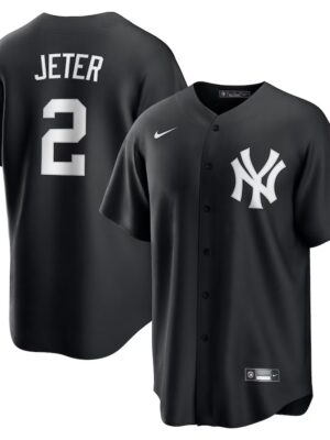 Men's New York Yankees #2 Derek Jeter Nike Black Lights Out Replica Player Jersey