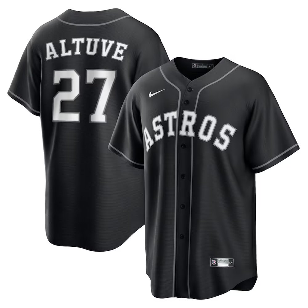 Men’s Houston Astros #27 Jose Altuve Nike Black Lights Out Replica Player Jersey