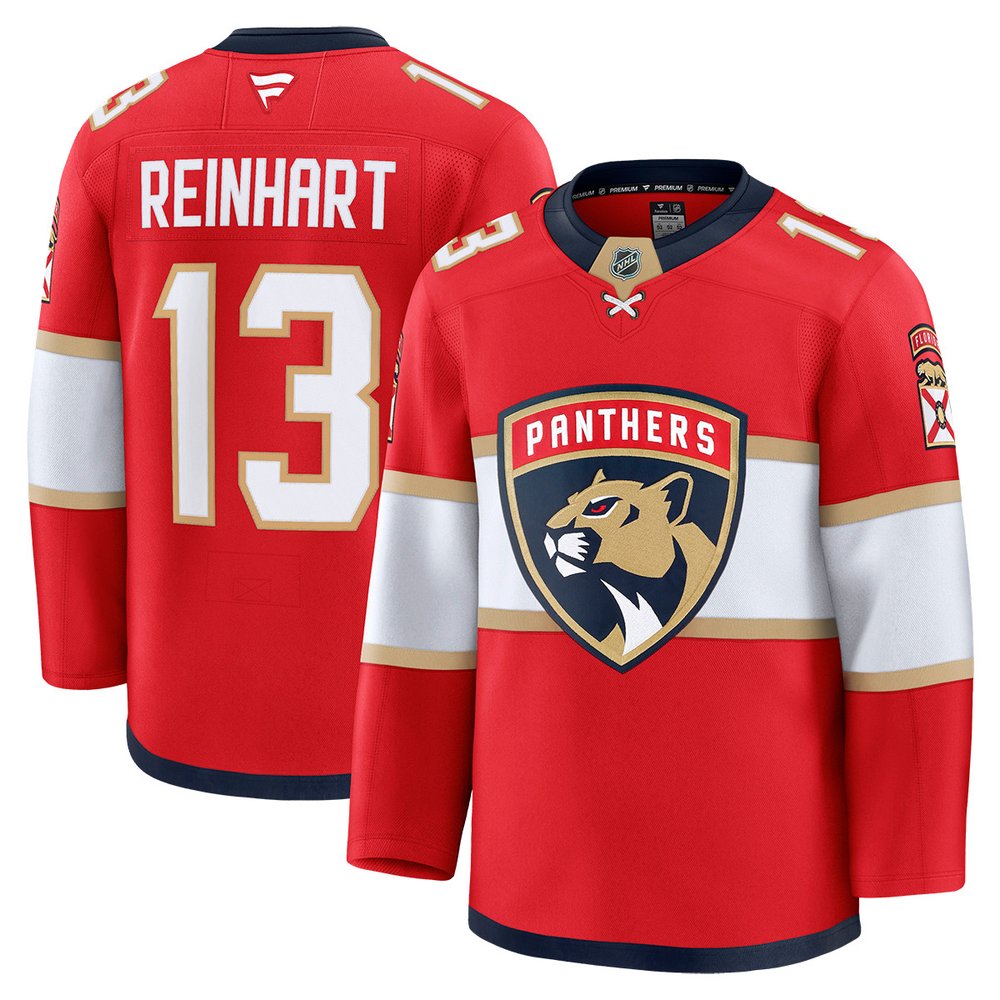 Men’s Florida Panthers #13 Sam Reinhart Red Premium Authentic Home Jersey