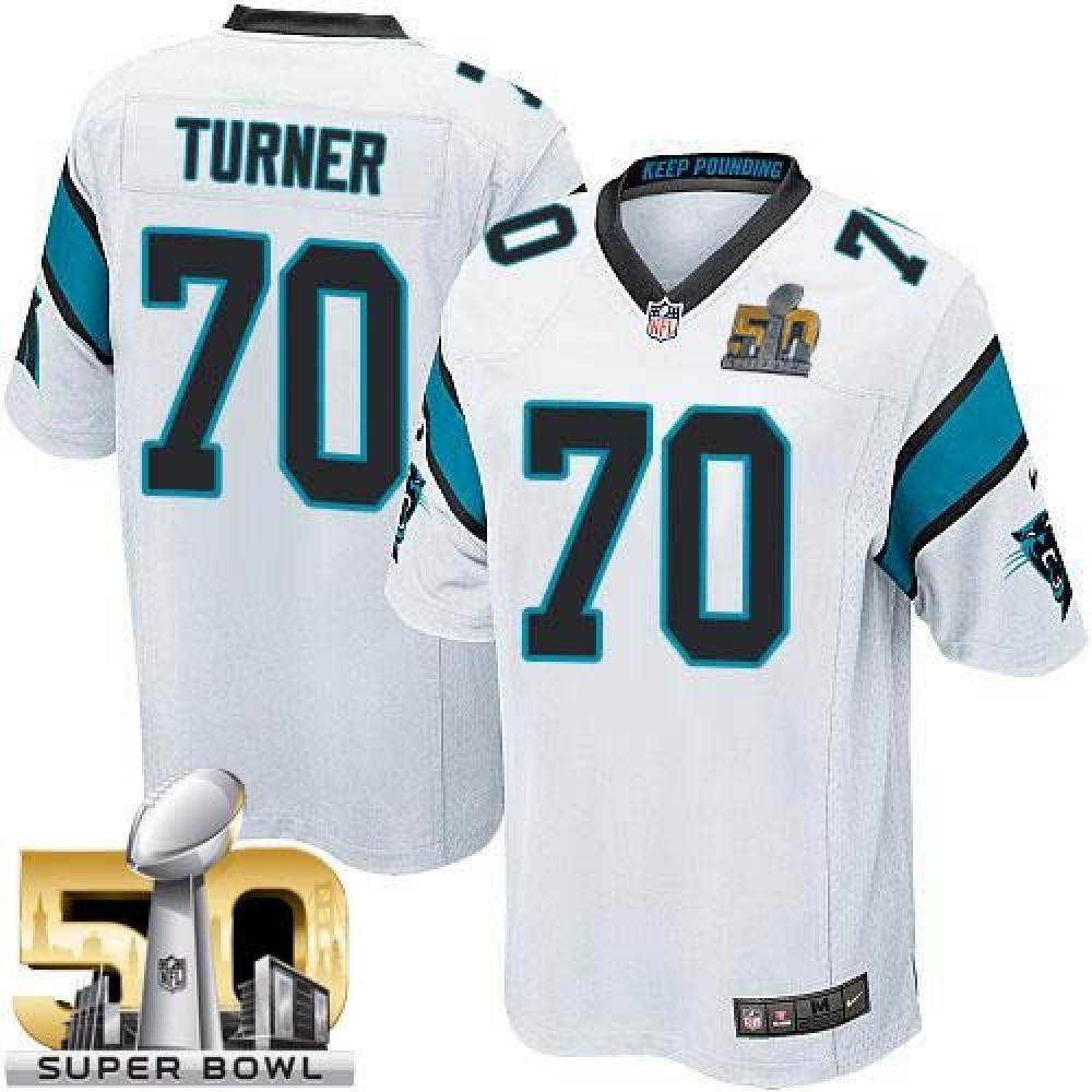 Panthers #70 Trai Turner White Super Bowl 50 Youth Stitched NFL Elite Jersey