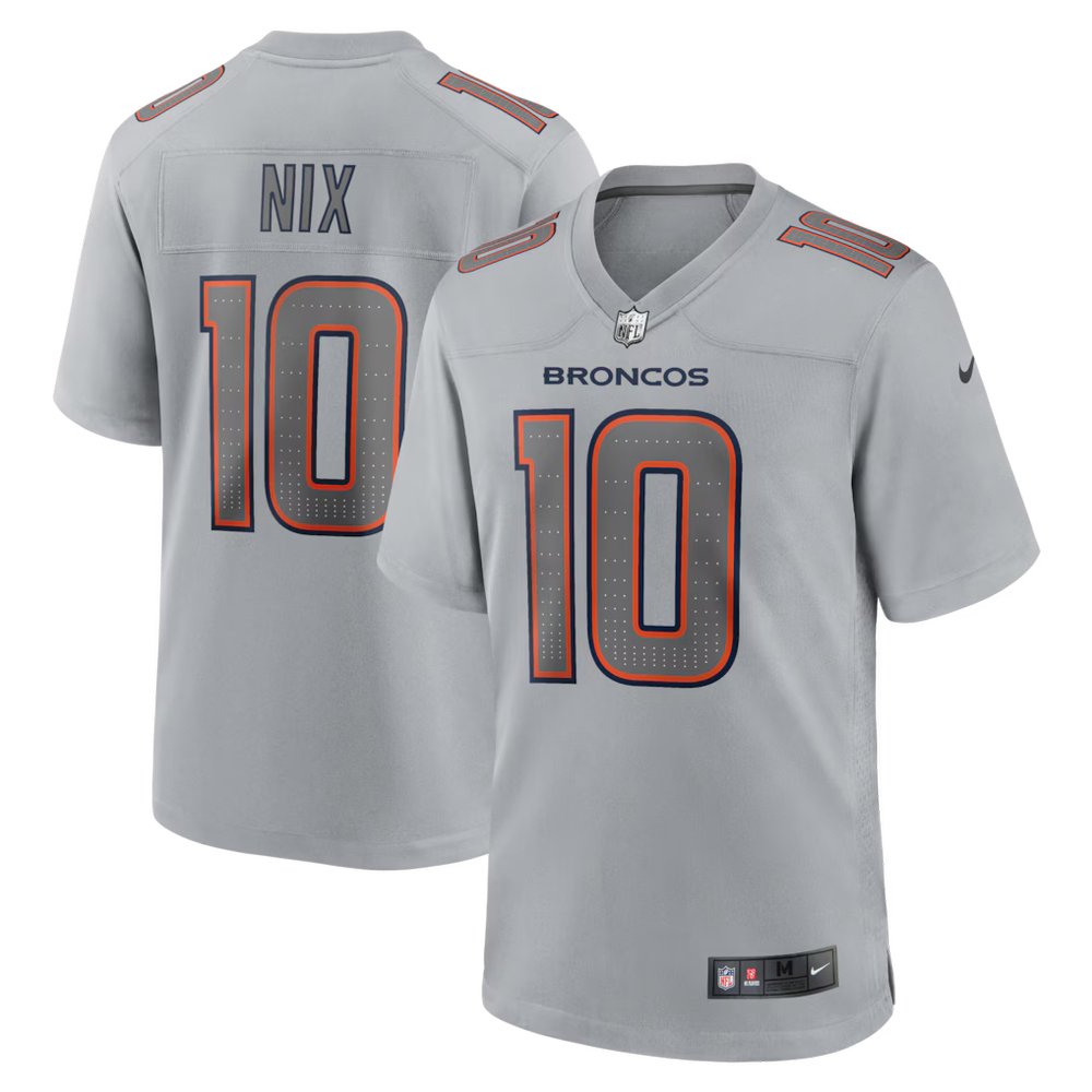 Youth Denver Broncos #10 Bo Nix Nike Gray Atmosphere Fashion Game Jersey