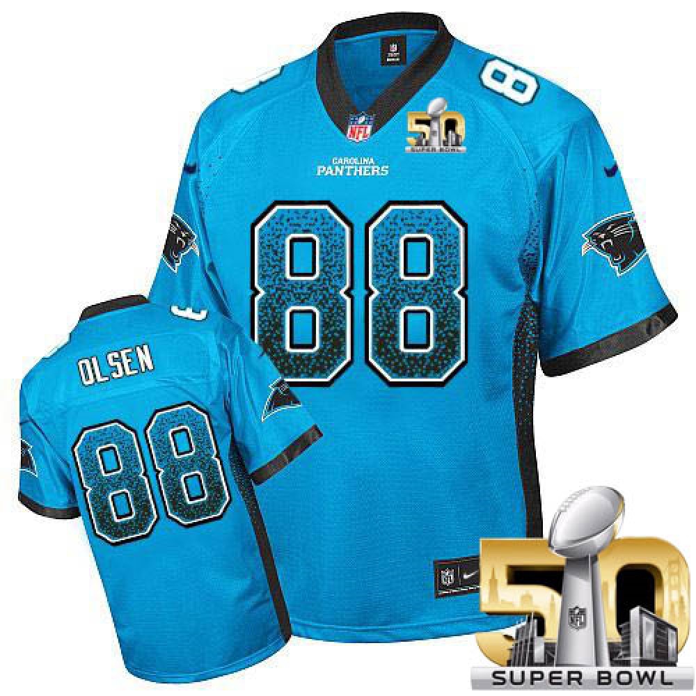 Panthers #88 Greg Olsen Blue Alternate Super Bowl 50 Youth Stitched NFL Elite Drift Fashion Jersey