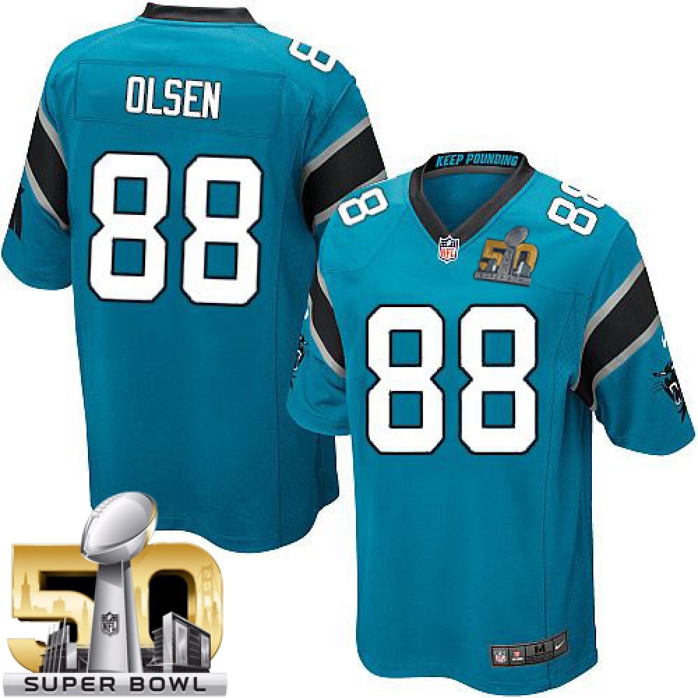 Panthers #88 Greg Olsen Blue Alternate Super Bowl 50 Youth Stitched NFL Elite Jersey