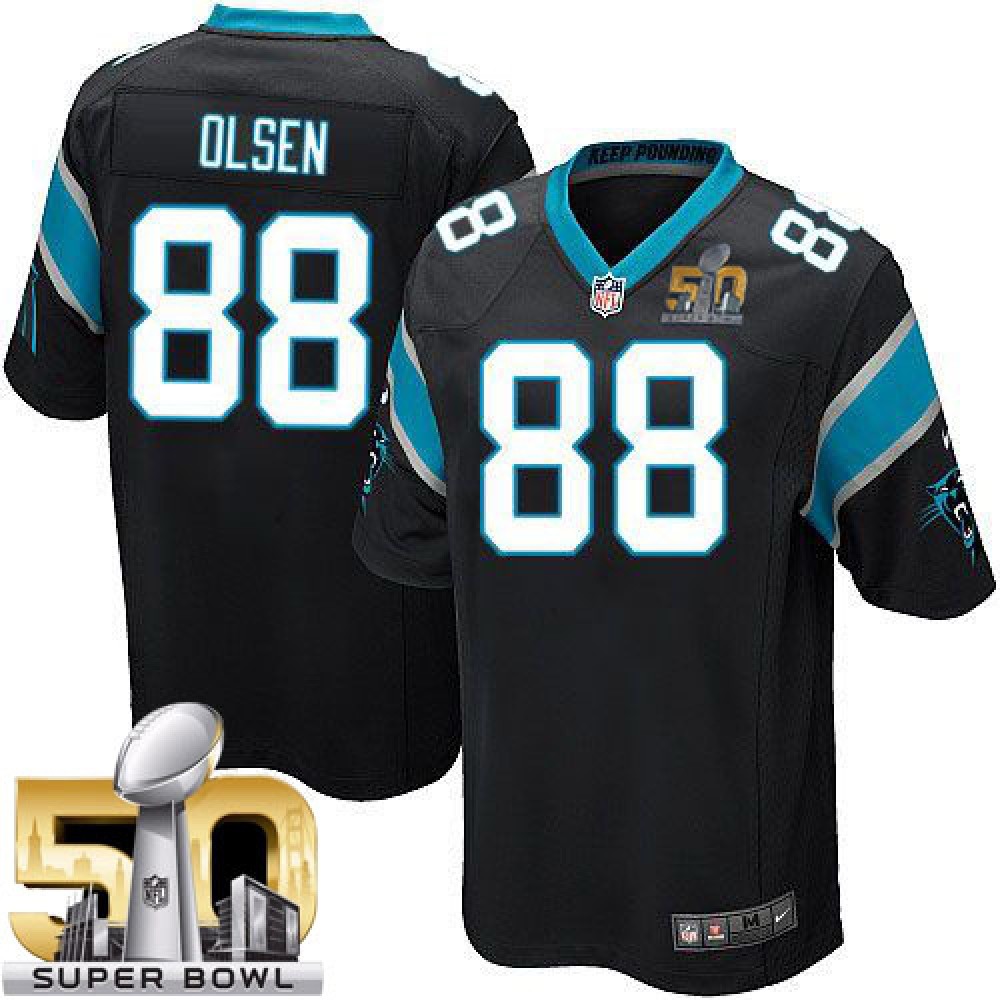 Panthers #88 Greg Olsen Black Team Color Super Bowl 50 Youth Stitched NFL Elite Jersey
