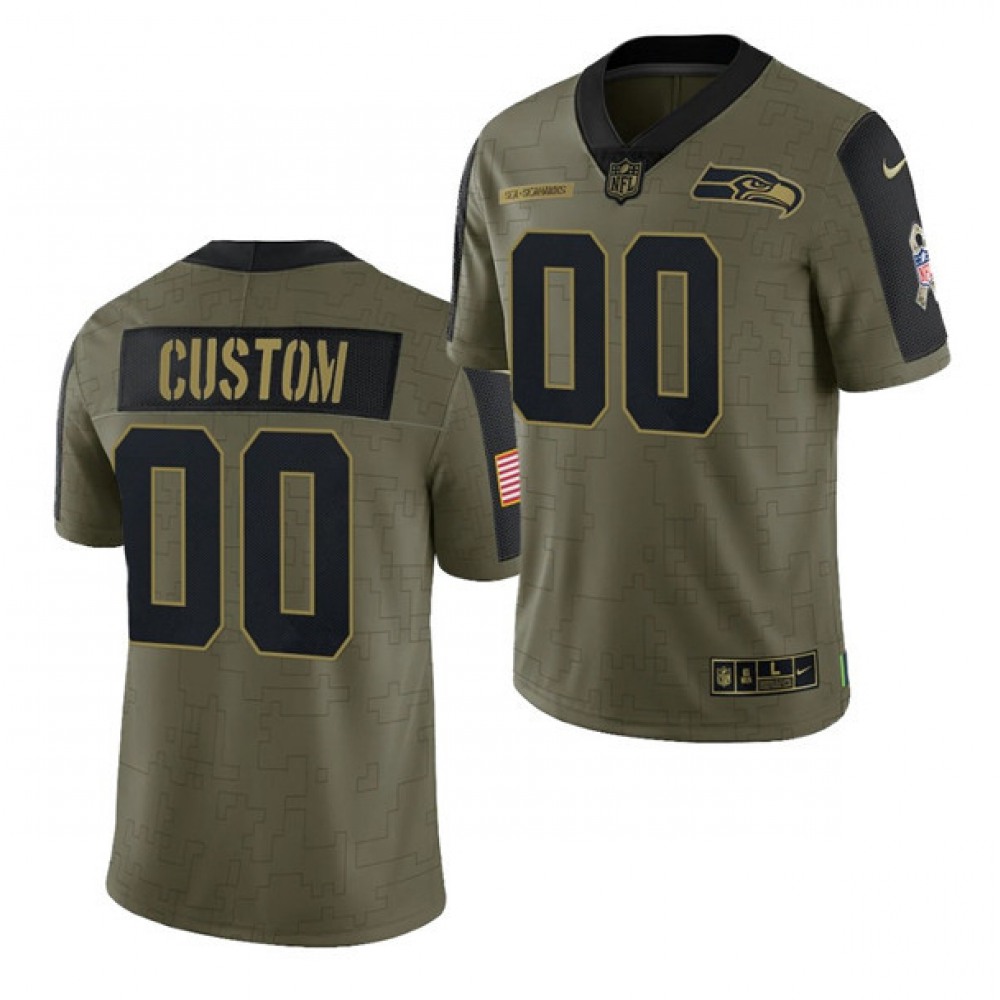 Men’s Seattle Seahawks ACTIVE PLAYER Custom 2021 Olive Salute To Service Limited Stitched Jersey