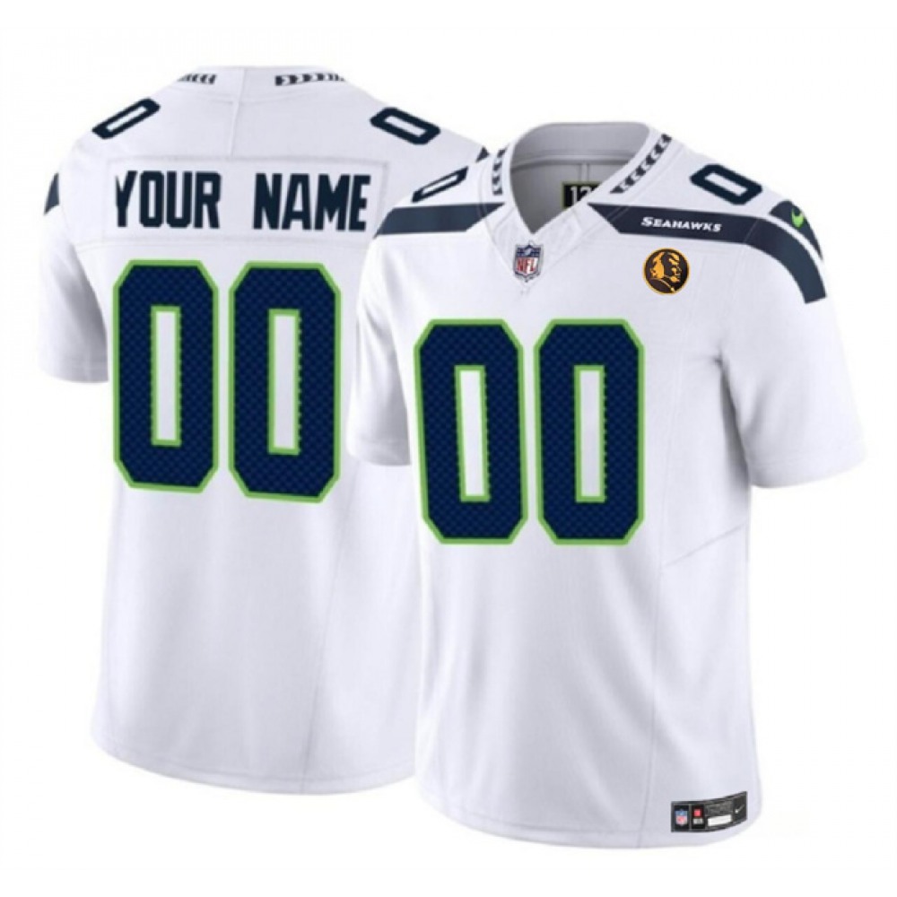 Men’s Seattle Seahawks Active Player Custom White 2023 F.U.S.E. With John Madden Patch Vapor Limited Stitched Football Jersey