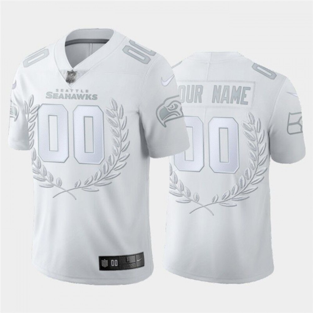 Men’s Seattle Seahawks Customized White MVP Stitched Limited Jersey