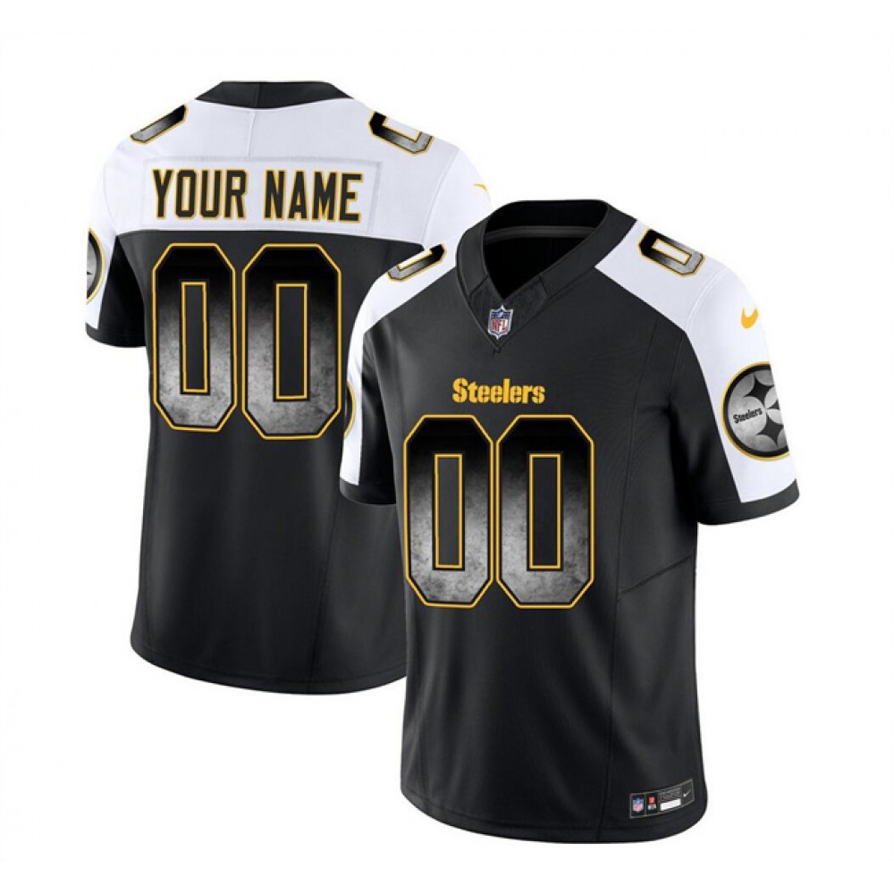 Men’s Pittsburgh Steelers Active Player Custom Black/White 2023 F.U.S.E. Smoke Vapor Untouchable Limited Stitched Jersey