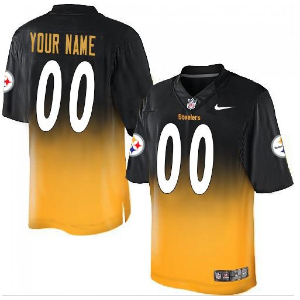 Pittsburgh Steelers Customized Black/Gold Men’s Stitched Elite Fadeaway Fashion NFL Jersey