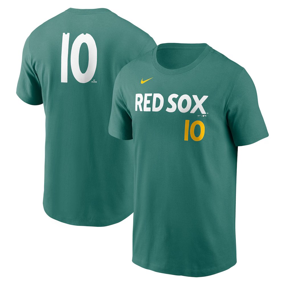 Men’s Boston Red Sox #10 Trevor Story Nike Green 2025 City Connect Fuse Name & Number T-Shirt
