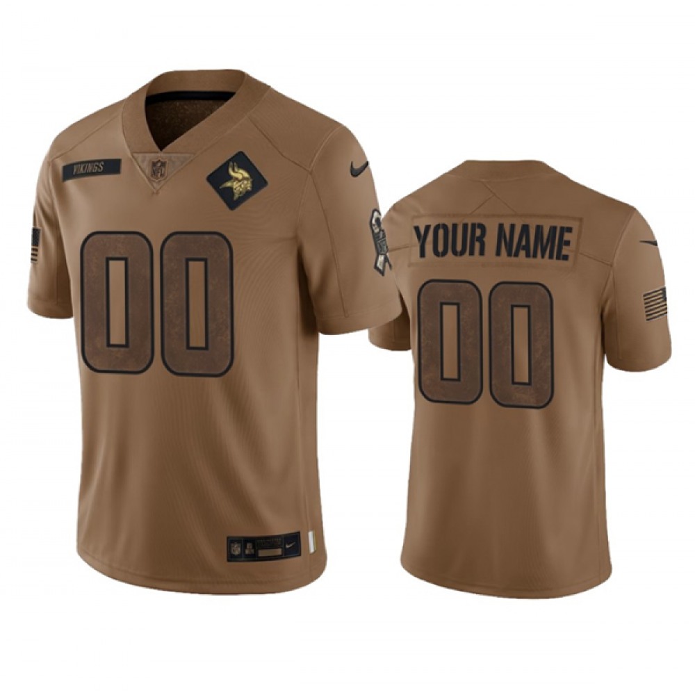 Men’s Minnesota Vikings Active Player Custom 2023 Brown Salute To Setvice Limited Stitched Football Jersey
