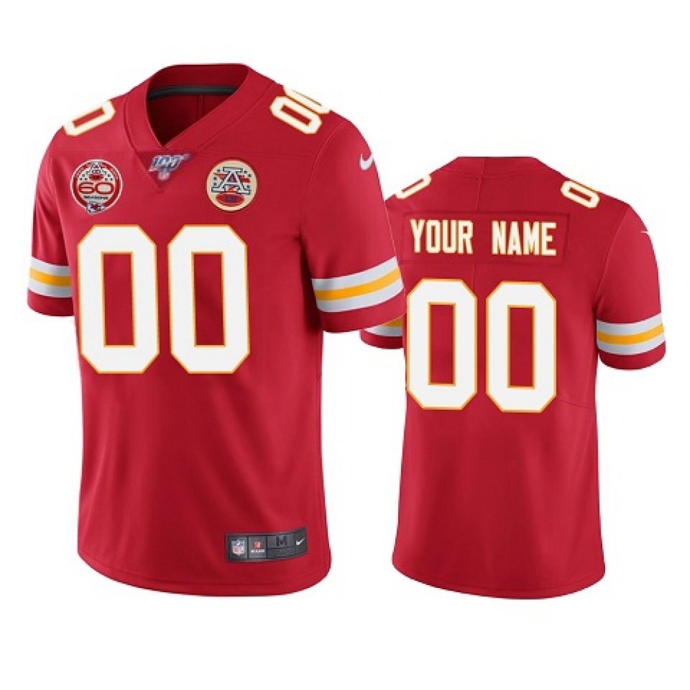 Men’s Kansas City Chiefs ACTIVE PLAYER Custom Red 100th Season With 60 Patch Vapor Untouchable Limited Stitched NFL Jersey