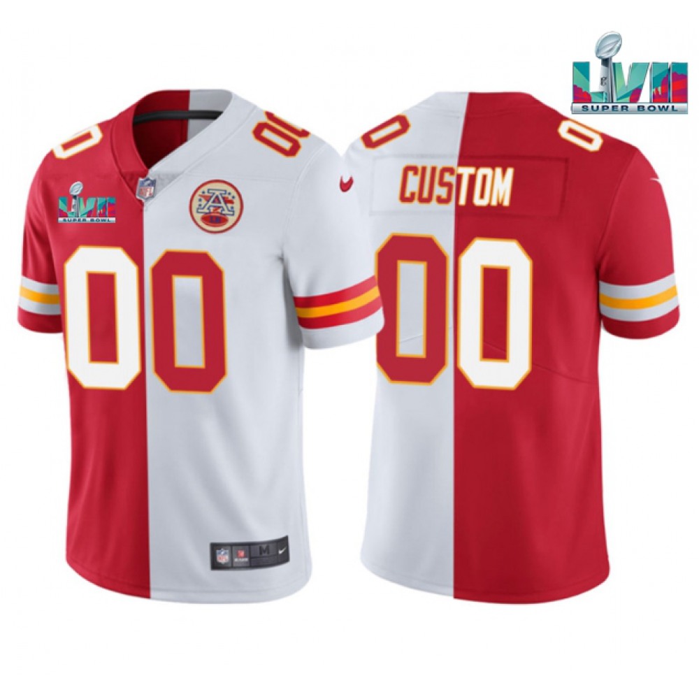 Men’s Kansas City Chiefs Active Player Custom Red/White Split Super Bowl LVII Patch Vapor Untouchable Limited Stitched Jersey