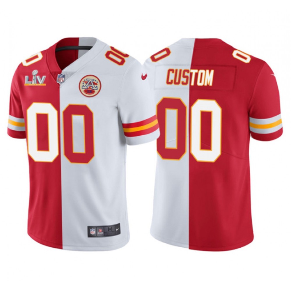 Men’s Kansas City Chiefs Custom Red/White Split Super Bowl LV Limited Stitched Jersey