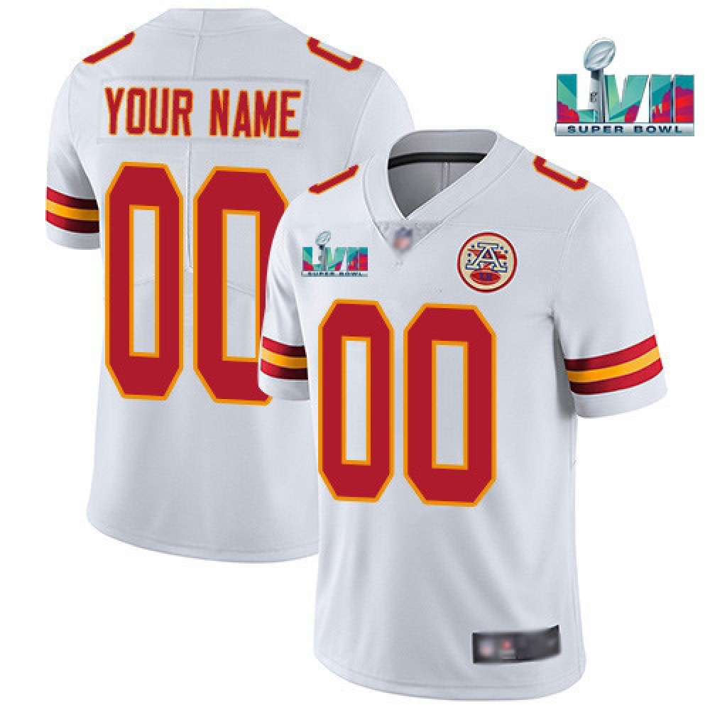 Men’s Kansas City Chiefs Custom White Super Bowl LVII Vapor Limited Stitched Jersey