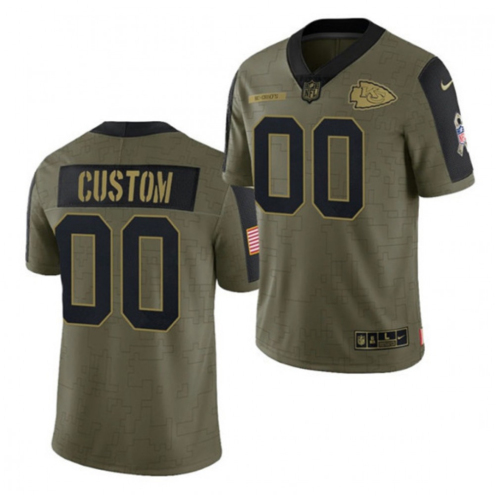 Men’s Kansas City Chiefs Customized 2021 Olive Salute To Service Limited Stitched Jersey