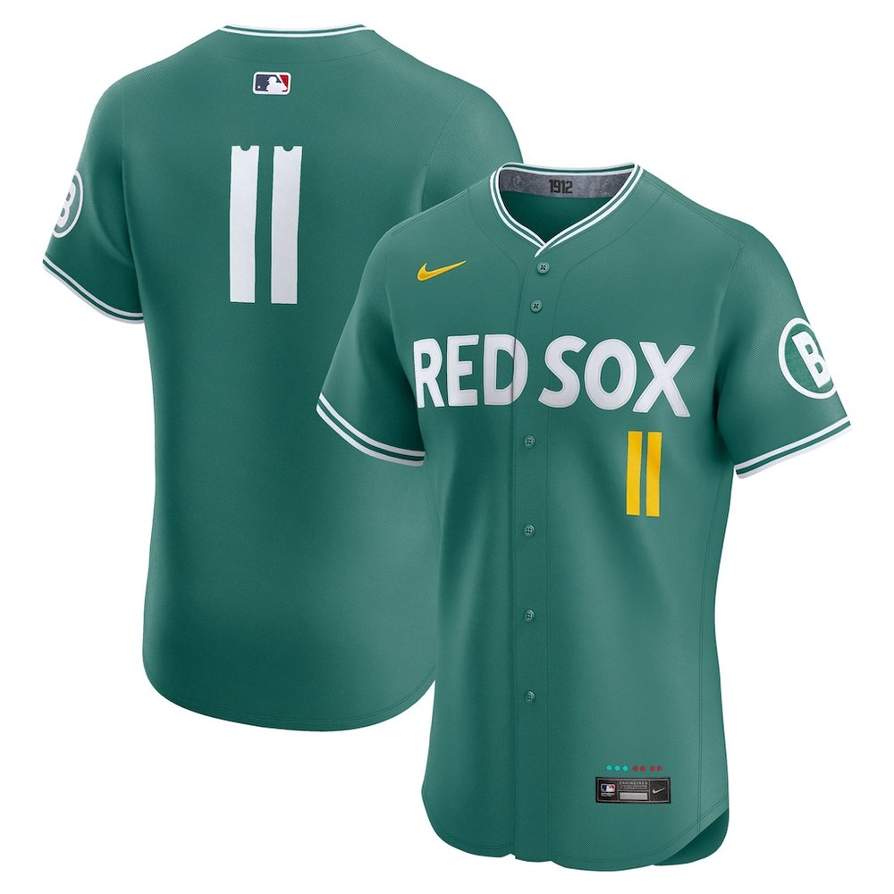 Men’s Boston Red Sox #11 Rafael Devers Nike Green 2025 City Connect Elite Player Jersey