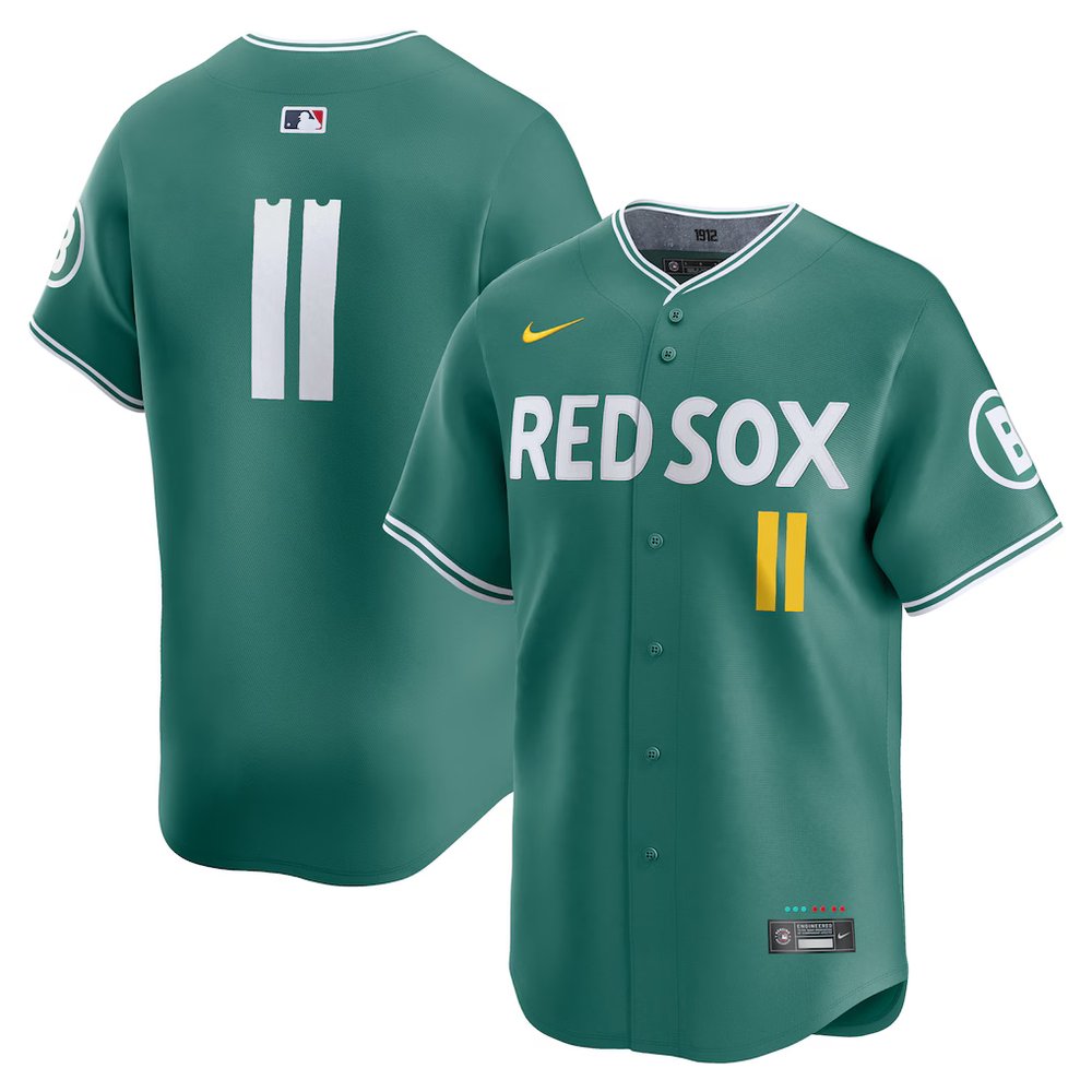 Men’s Boston Red Sox #11 Rafael Devers Nike Green 2025 City Connect Limited Player Jersey