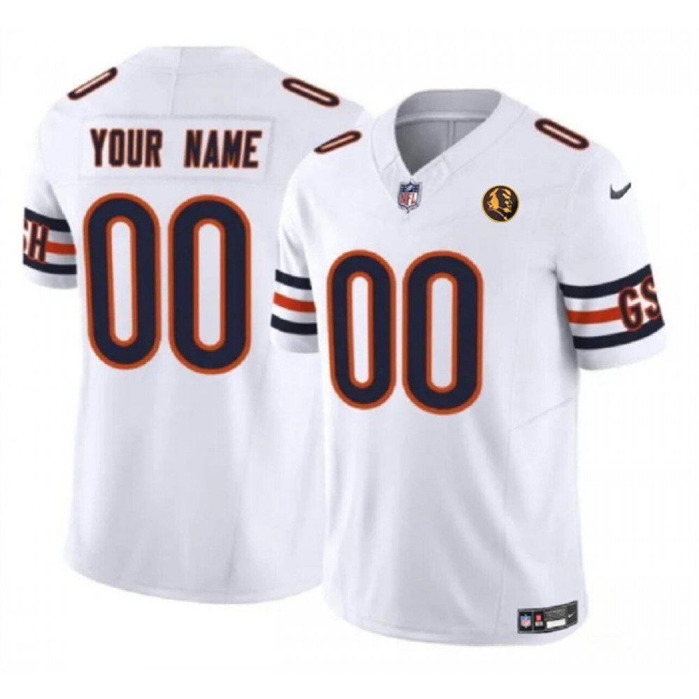 Men’s Chicago Bears Active Player Custom White 2023 F.U.S.E. With John Madden Patch Vapor Limited Stitched Football Jersey