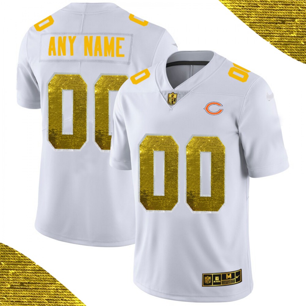 Men’s Chicago Bears ACTIVE PLAYER White Custom Gold Fashion Edition Limited Stitched Jersey