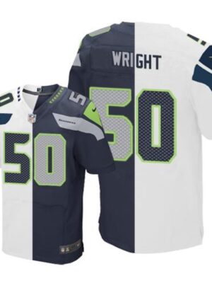 Seahawks #50 K.J. Wright White/Steel Blue Men's Stitched NFL Elite Split Jersey