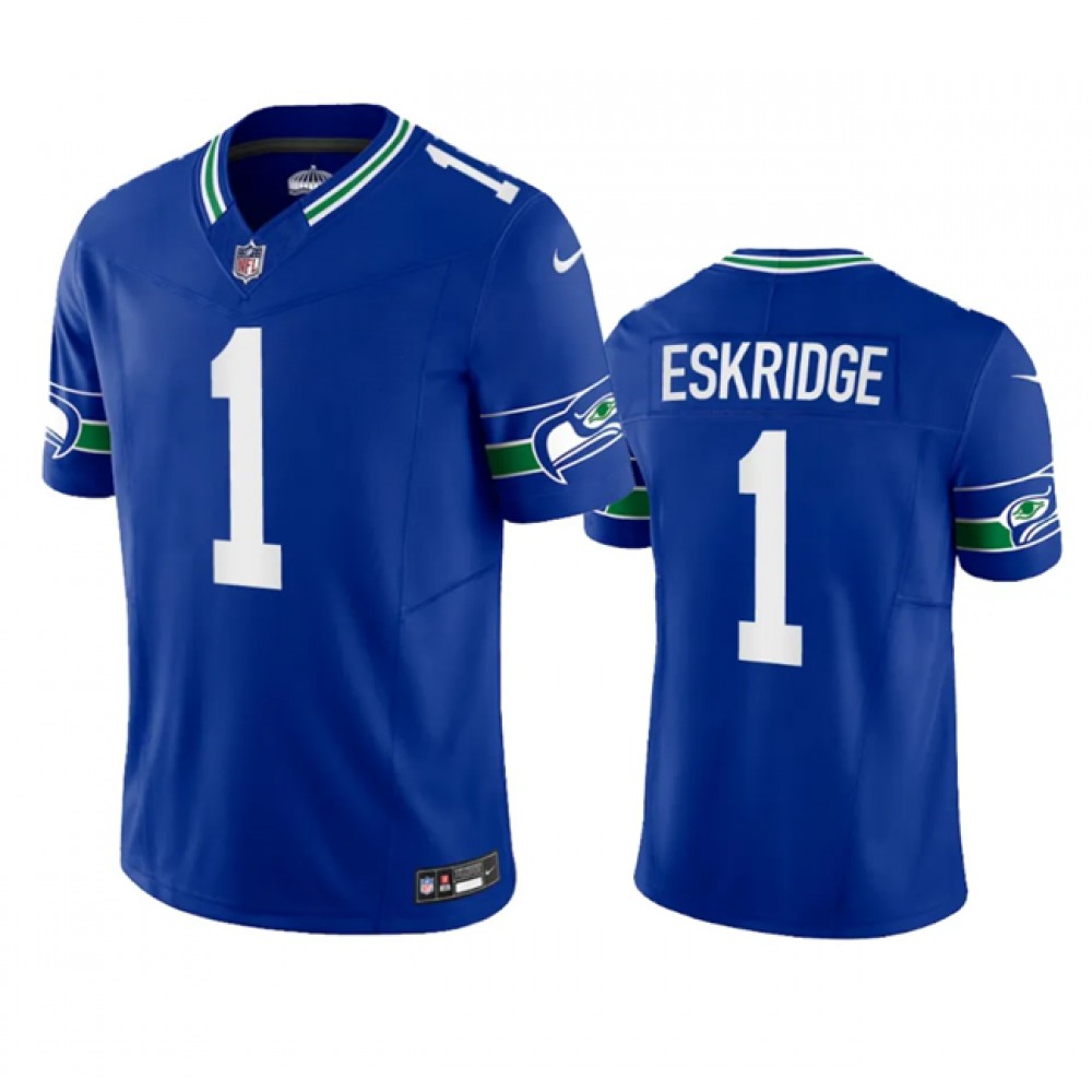 Men’s Seattle Seahawks #1 Dee Eskridge Royal 2023 F.U.S.E. Vapor Limited Throwback Stitched Jersey