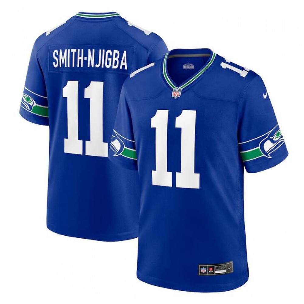 Men’s Seattle Seahawks #11 Jaxon Smith-Njigba Royal Throwback Player Stitched Game Jersey