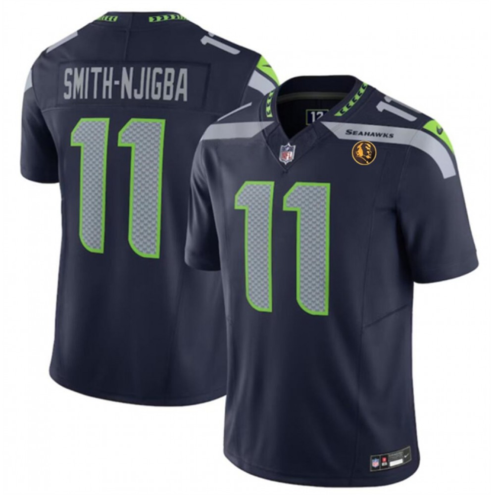 Men’s Seattle Seahawks #11 Jaxon Smith-Njigba Navy 2023 F.U.S.E. With John Madden Patch Vapor Limited Stitched Football Jersey