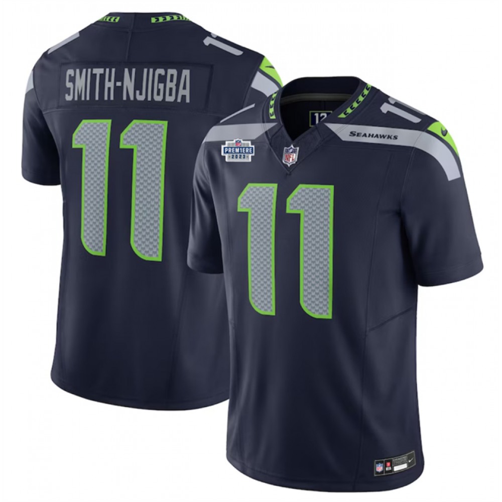Men’s Seattle Seahawks #11 Jaxon Smith-Njigba Navy 2023 F.U.S.E. With Prem1ere Patch 90th Anniversary Vapor Untouchable Limited Stitched Football Jersey