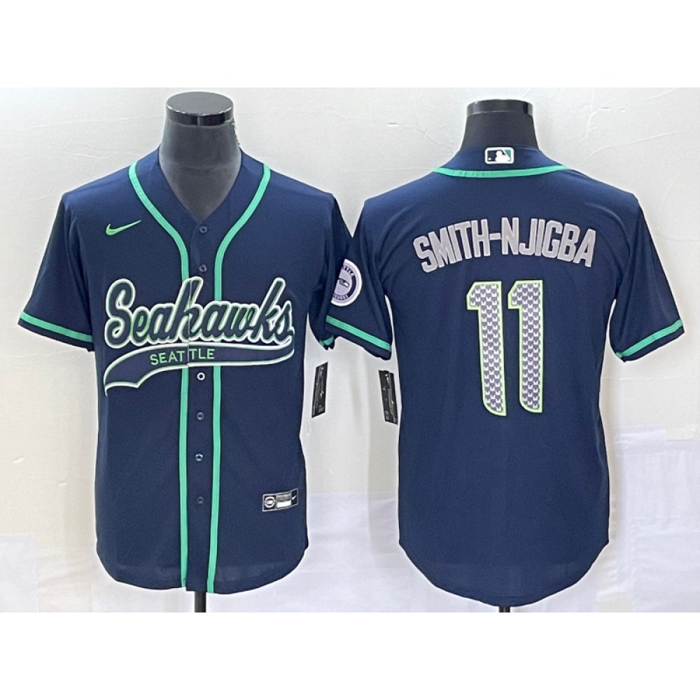 Men’s Seattle Seahawks #11 Jaxon Smith-Njigba Navy With Patch Cool Base Stitched Baseball Jersey