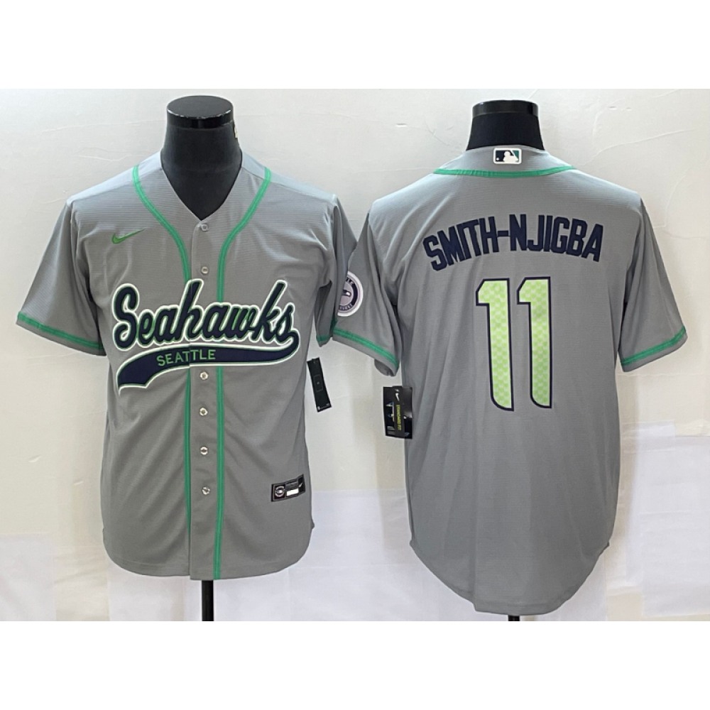 Men’s Seattle Seahawks #11 Jaxon Smith-Njigba Grey With Patch Cool Base Stitched Baseball Jersey