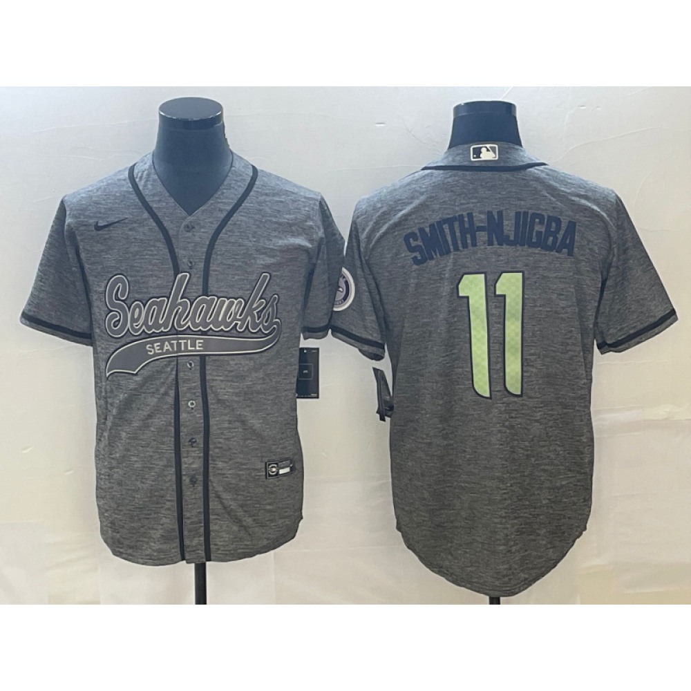 Men’s Seattle Seahawks #11 Jaxon Smith-Njigba Grey With Patch Cool Base Stitched Baseball Jersey