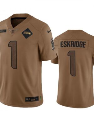Men's Seattle Seahawks #1 Dee Eskridge 2023 Brown Salute To Service Limited Stitched Football Jersey