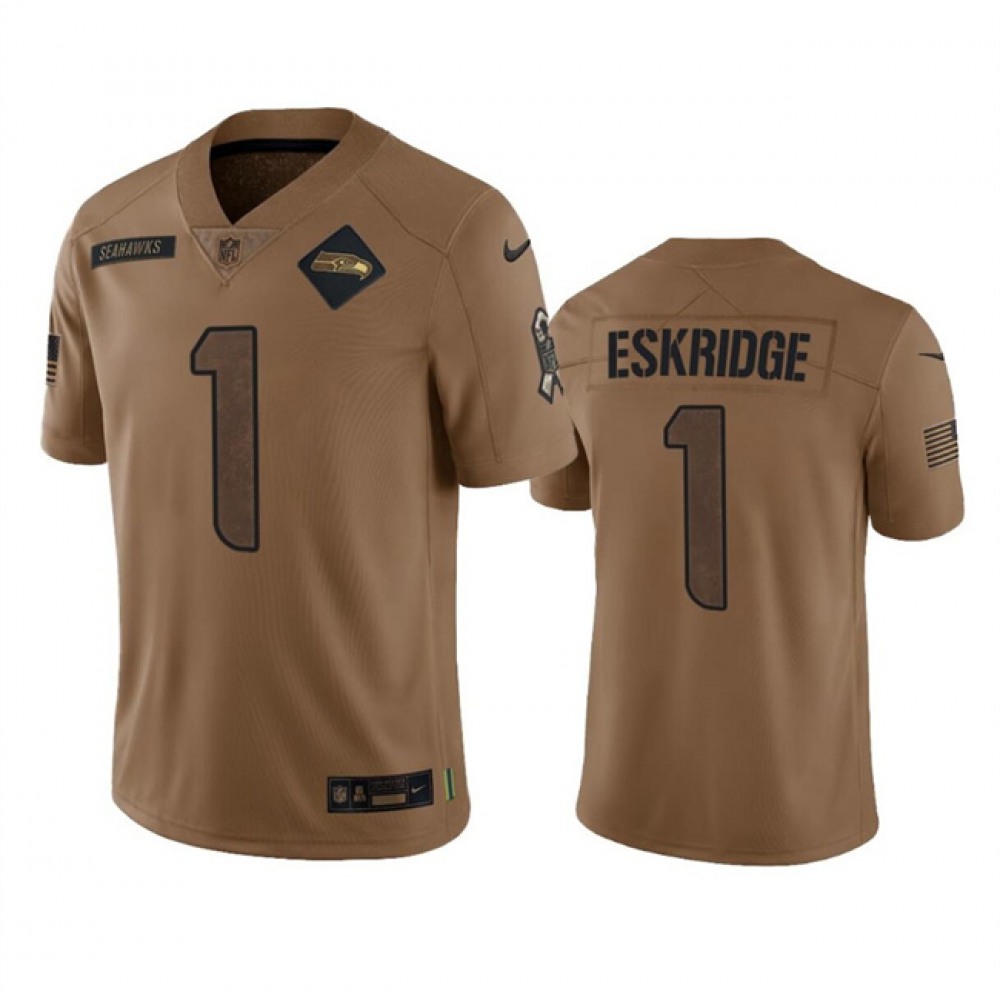 Men’s Seattle Seahawks #1 Dee Eskridge 2023 Brown Salute To Service Limited Stitched Football Jersey
