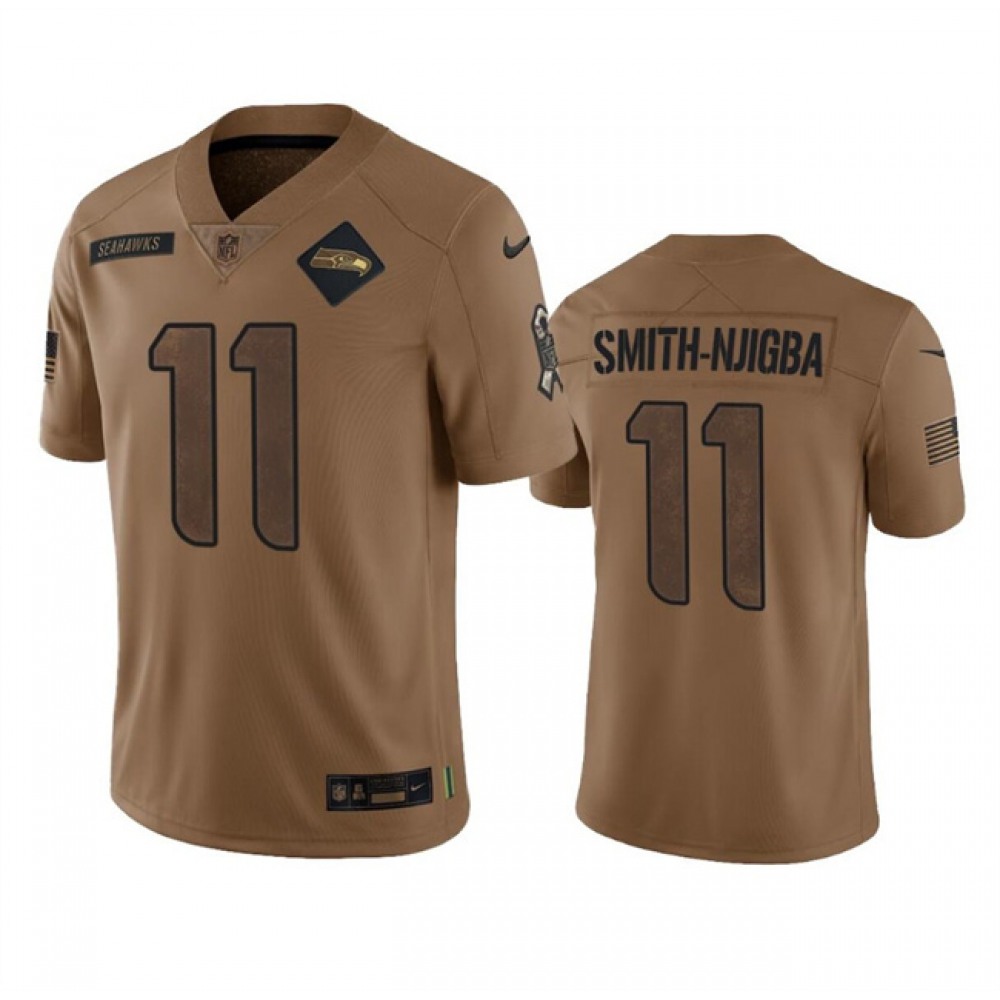 Men’s Seattle Seahawks #11 Jaxon Smith-Njigba 2023 Brown Salute To Service Limited Stitched Football Jersey