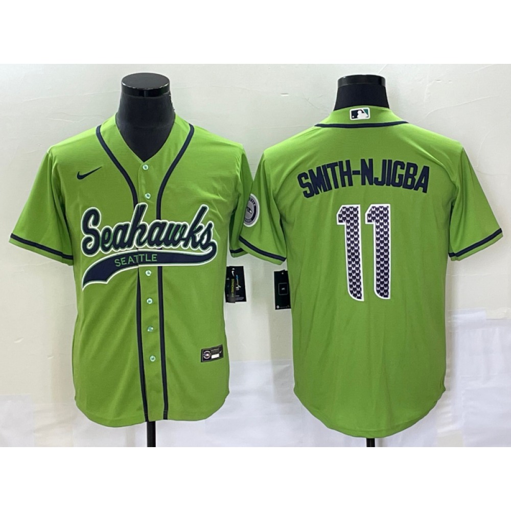 Men’s Seattle Seahawks #11 Jaxon Smith-Njigba Green With Patch Cool Base Stitched Baseball Jersey