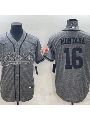 Men's San Francisco 49ers #16 Joe Montana Grey With Patch Cool Base Stitched Baseball Jersey