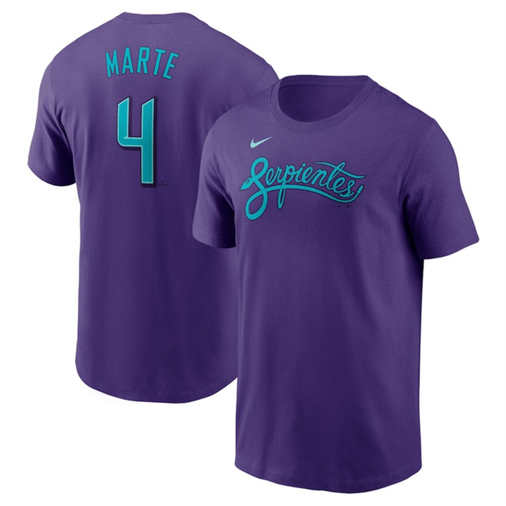 Men’s Arizona Diamondbacks #4 Ketel Marte Purple 2025 City Connect Name & Number T-Shirt
