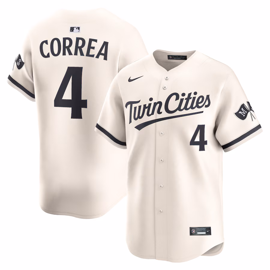 Men’s Minnesota Twins #4 Carlos Correa Nike Cream Alternate Limited Player Jersey