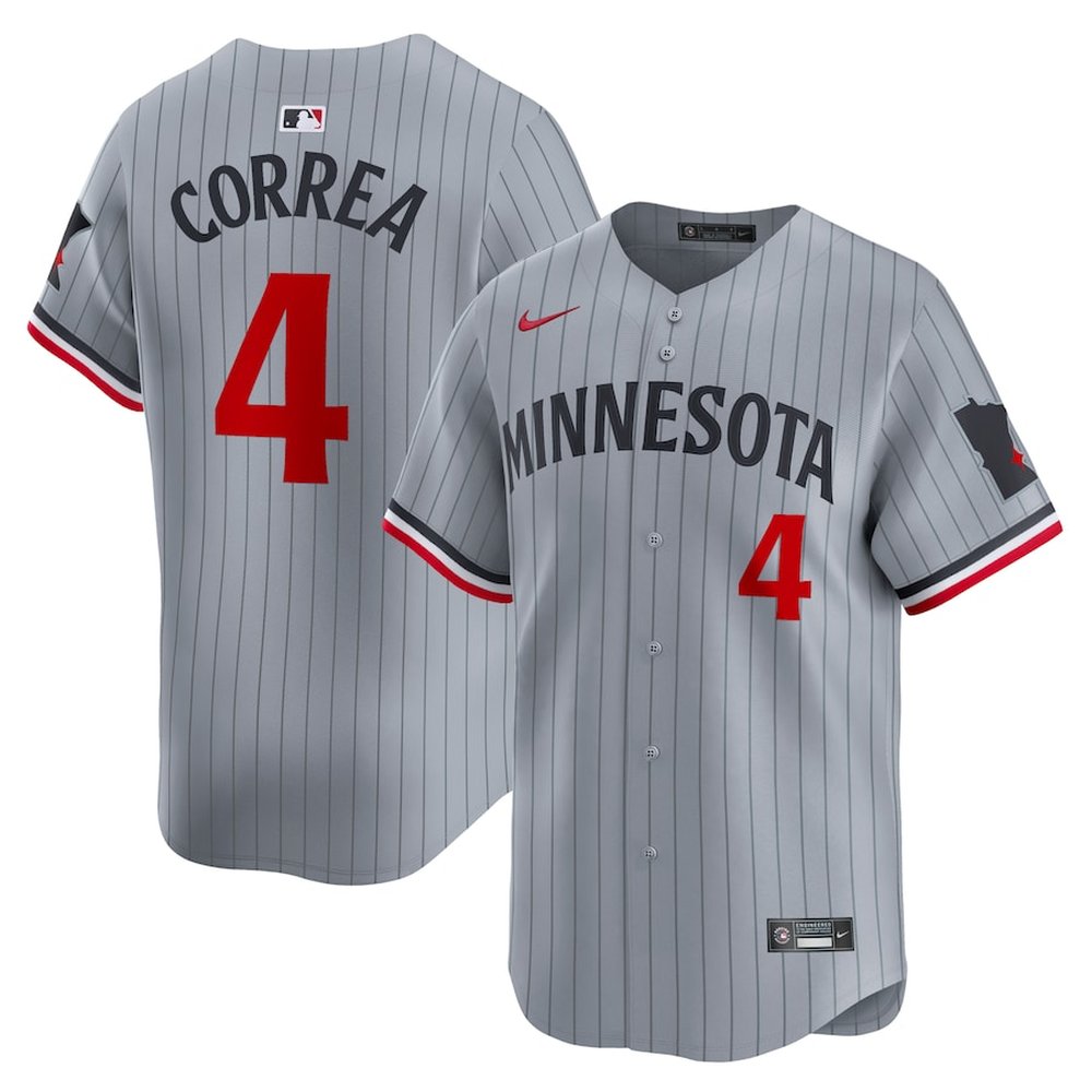 Men’s Minnesota Twins #4 Carlos Correa Nike Gray Road Limited Player Jersey