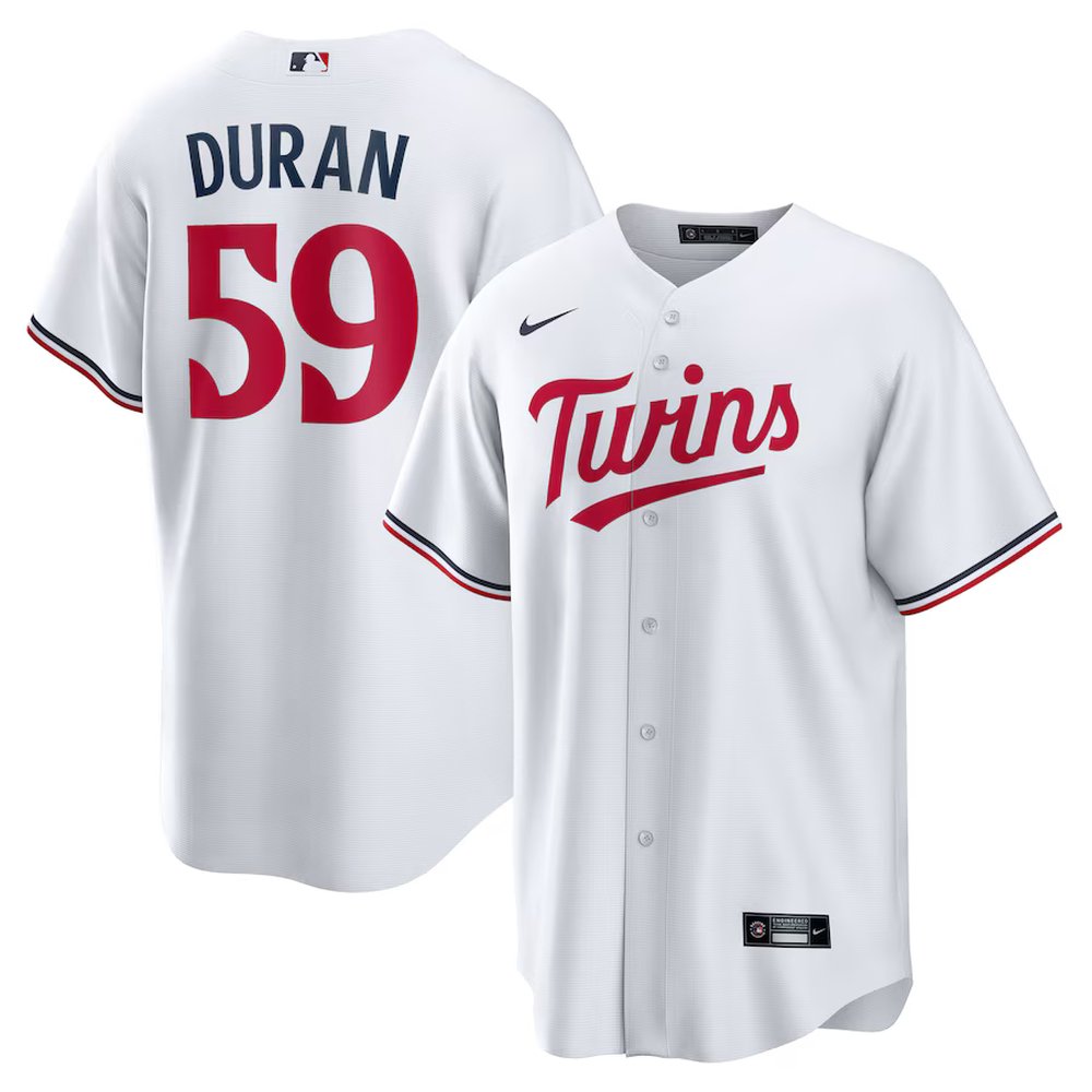 Men’s Minnesota Twins #59 Jhoan Duran Nike White Home Replica Jersey