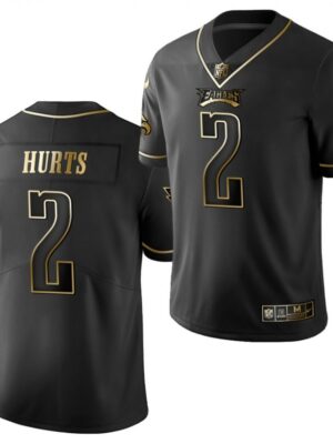 Men's Philadelphia Eagles #2 Jalen Hurts Black Gold Limited Stitched Jersey