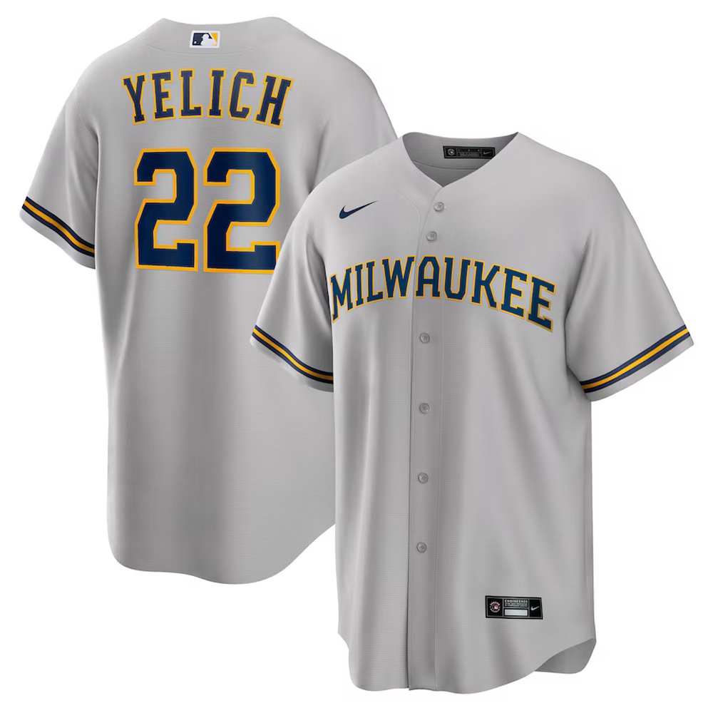 Men’s Milwaukee Brewers #22 Christian Yelich Nike Gray Alternate Replica Player Jersey