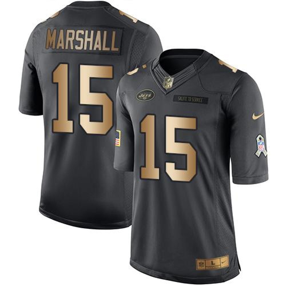 Jets #15 Brandon Marshall Black Men’s Stitched NFL Limited Gold Salute To Service Jersey