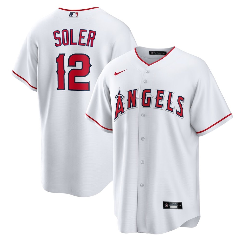 Men’s Los Angeles Angels #12 Jorge Soler Nike White Home Replica Jersey