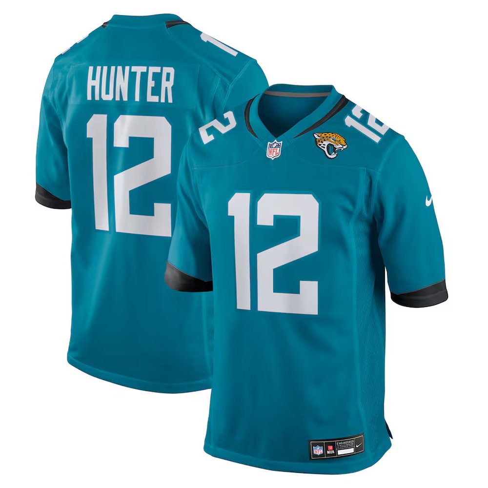 Men’s Jacksonville Jaguars #12 Travis Hunter Nike Teal 2025 NFL Draft First Round Pick Game Jersey