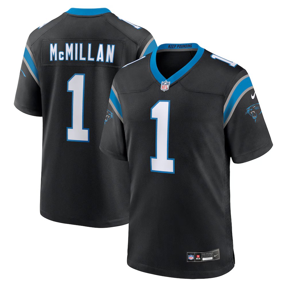 Men’s Carolina Panthers #1 Tetairoa McMillan Nike Black 2025 NFL Draft First Round Pick Game Jersey